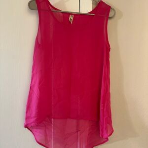 BKE Hot Pink Sheer Layered High-Low Tank